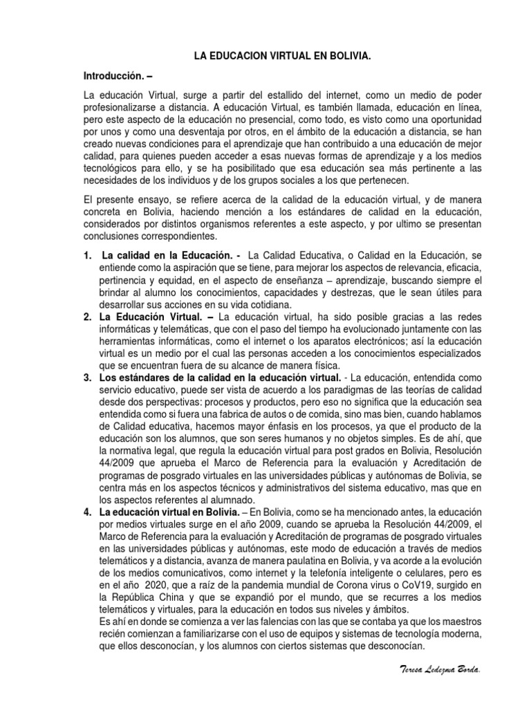 Calidad de la Educación Virtual en Bolivia | PDF | Método de enseñanza ...