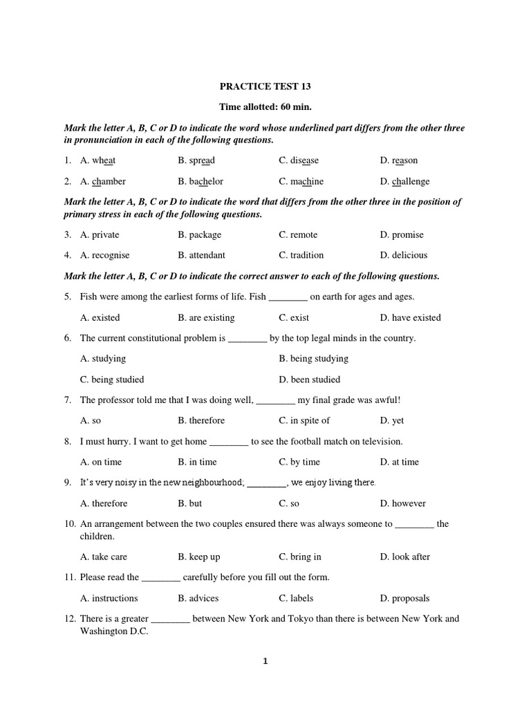 Practice Test 13: English Language Skills | PDF | Whales