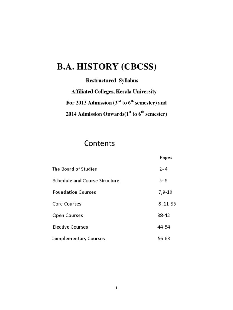 B.A. History (CBCSS) | PDF | Kerala | Social Sciences