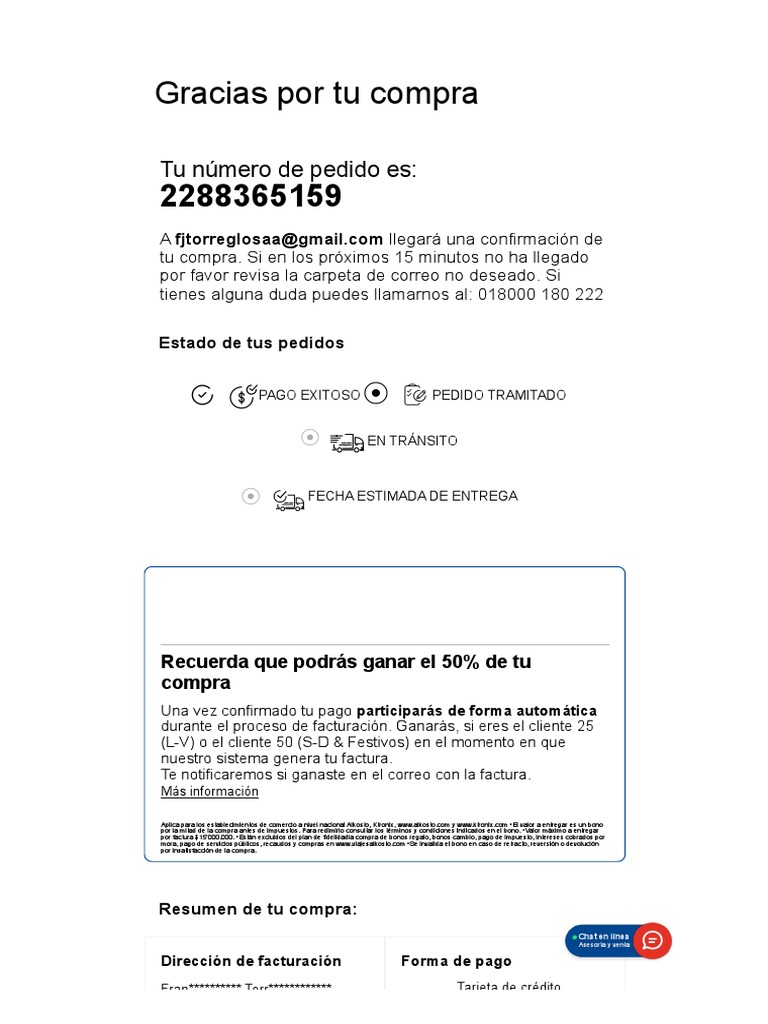 Confirmación de Pedido y Beneficios | PDF | Finanzas y dinero