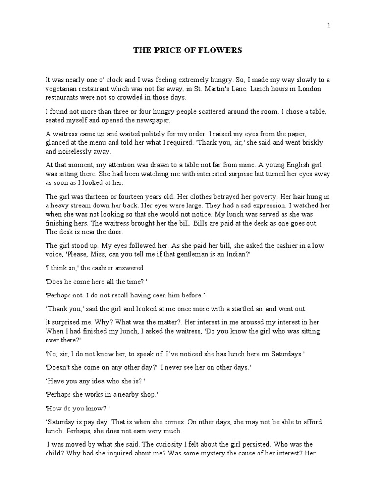 Script of The Price of Flowers PDF Cakes Waiting Staff