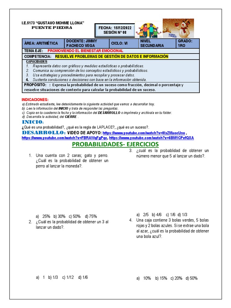 Sesión de Probabilidades para Secundaria | PDF | Probabilidad | Science