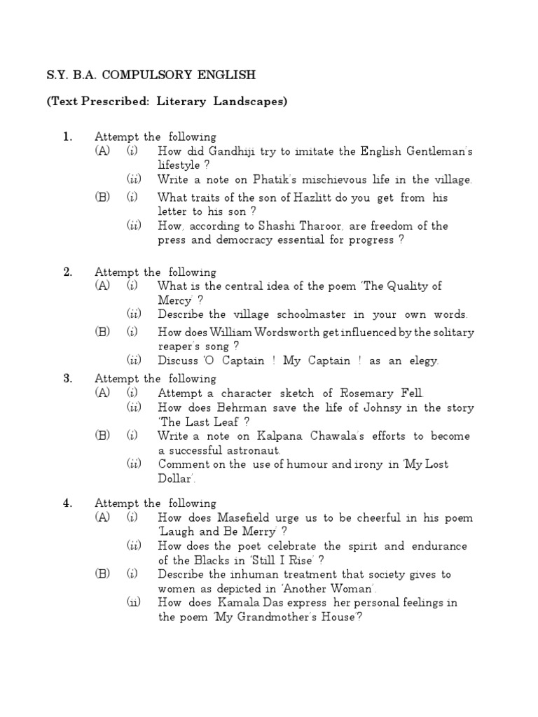 SYBA Compulsory English Question Paper | PDF | Microeconomics ...
