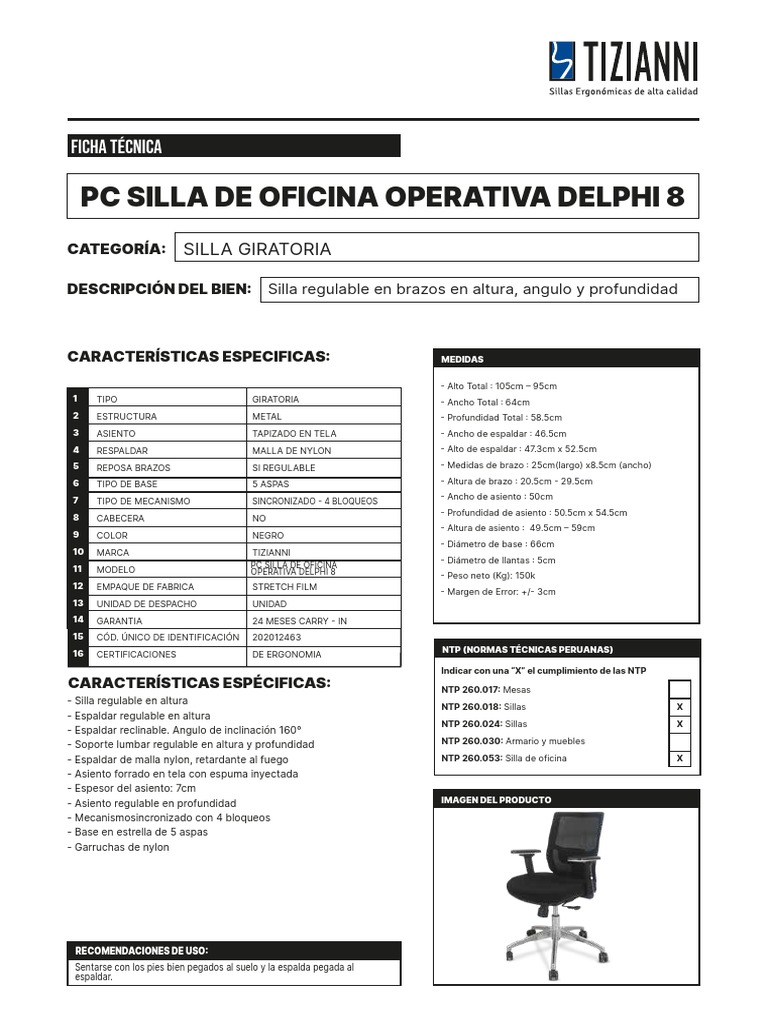 Silla de Oficina Delphi 8 Ergonomica | PDF