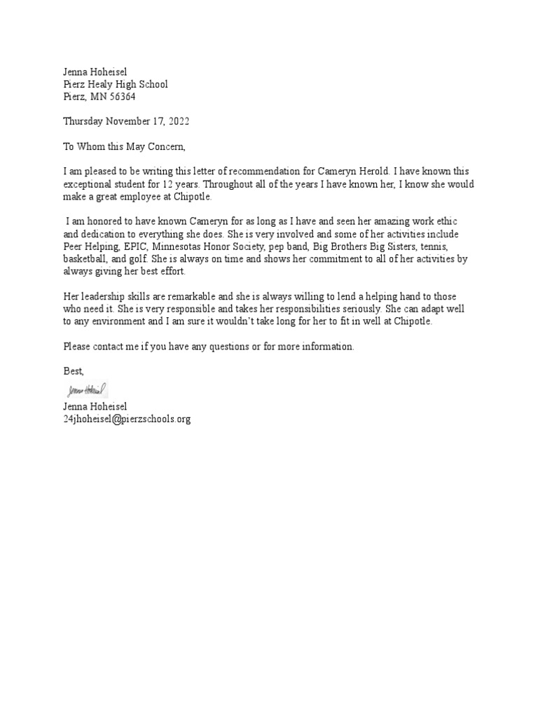 Letter of Reccomendation PDF