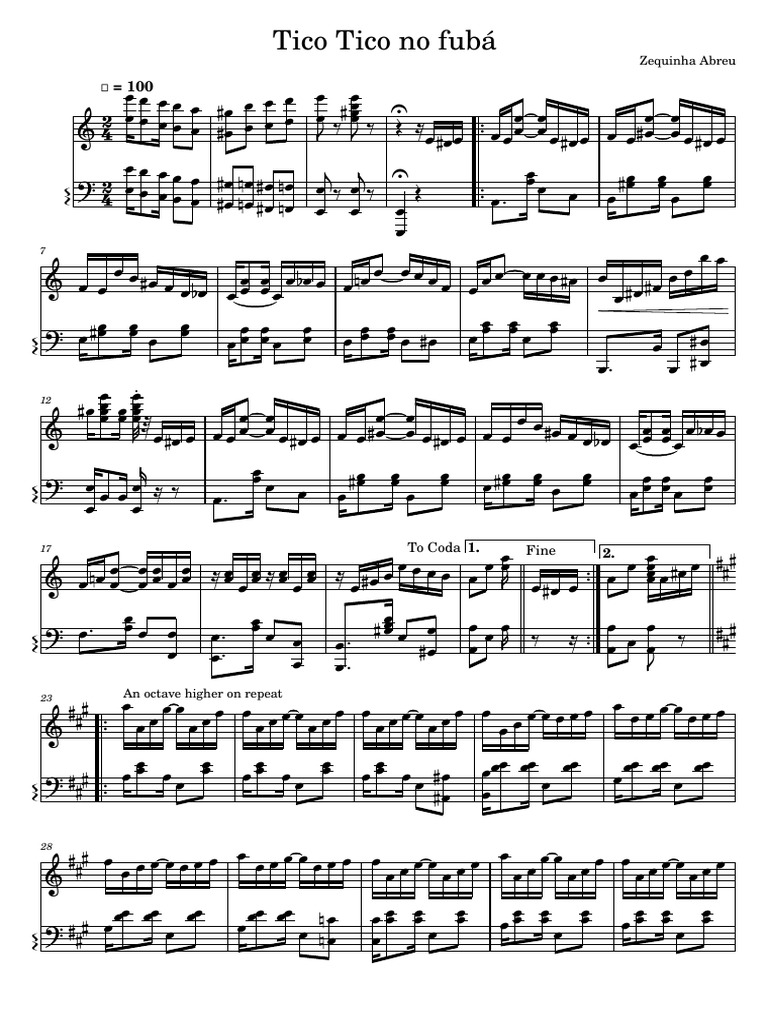 A Musical Score for the Brazilian Song 'Tico Tico no Fubá' | PDF