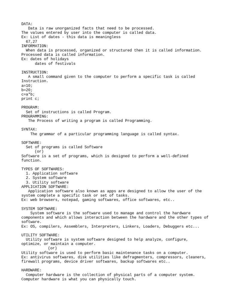 C Basic Terminology | PDF | Software | Programming