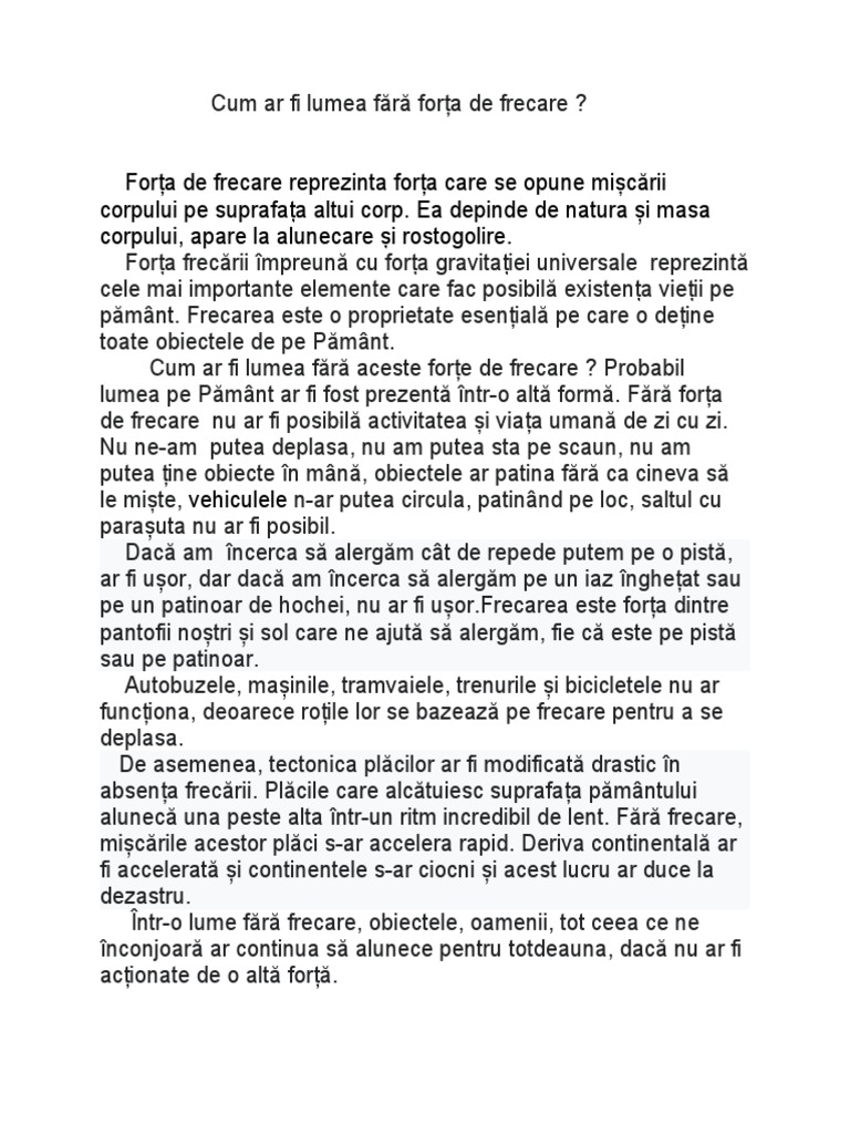 Lumea Fara Forta de Frecare | PDF