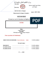 PAGE - de - Garde Du Mémoire de Master. Didactique Du FLE1