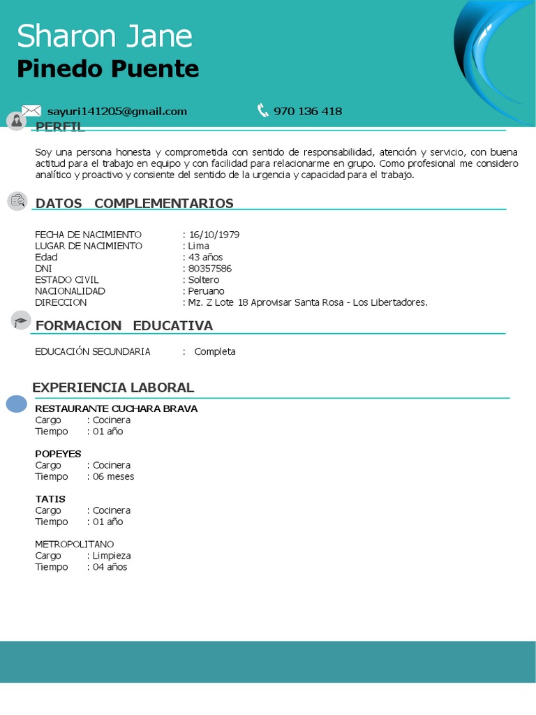 Perfil Profesional de Cocinera en Perú | PDF | Relaciones personales ...