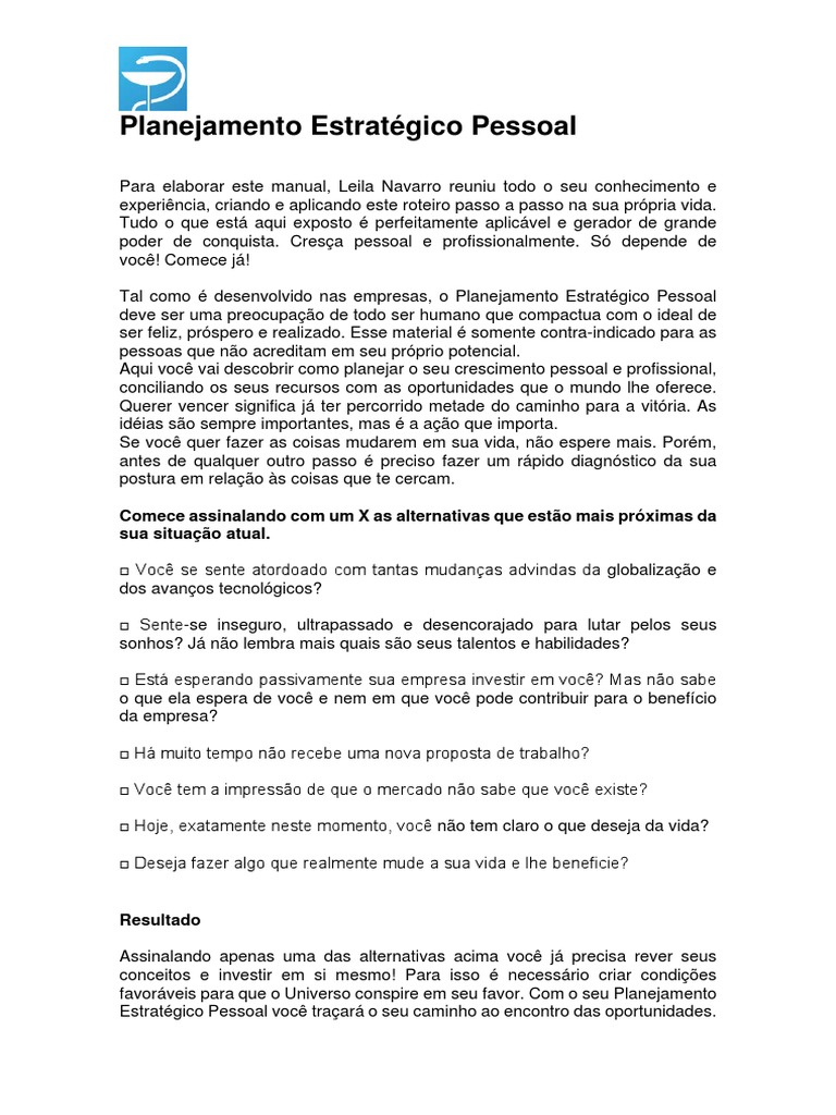 Planejamento Estratégico Pessoal Eficaz | PDF | Tempo | Vida