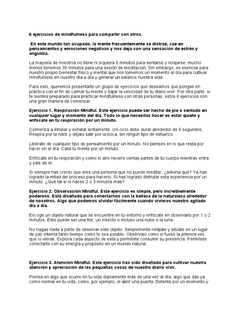 Ejercicios de Mindfulness para Compartir | PDF | Mente | Pensamiento