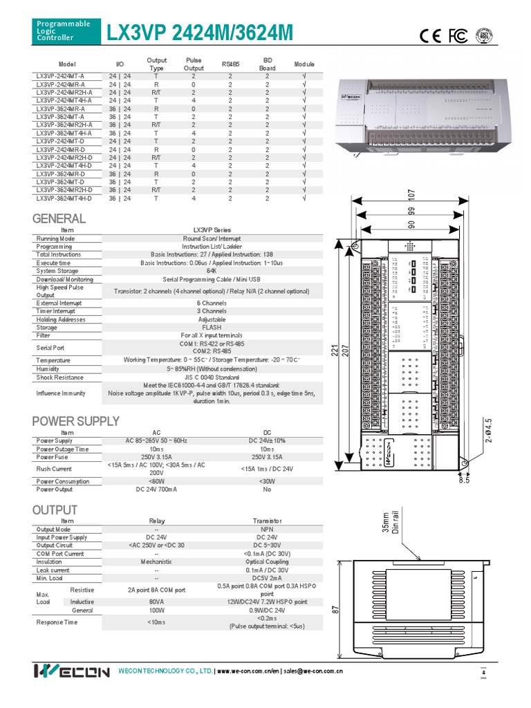 LX3VP Series PLC Specifications | PDF | Power Supply | Electromagnetism