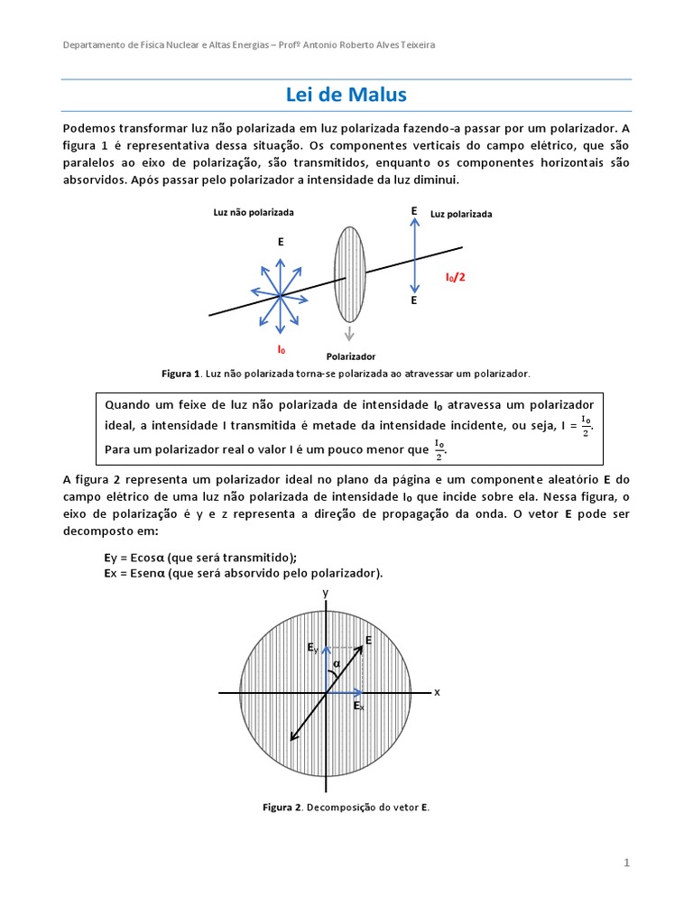 Aula 03_Lei de Malus (1) PDF Polarização (ondas) Luz — free download