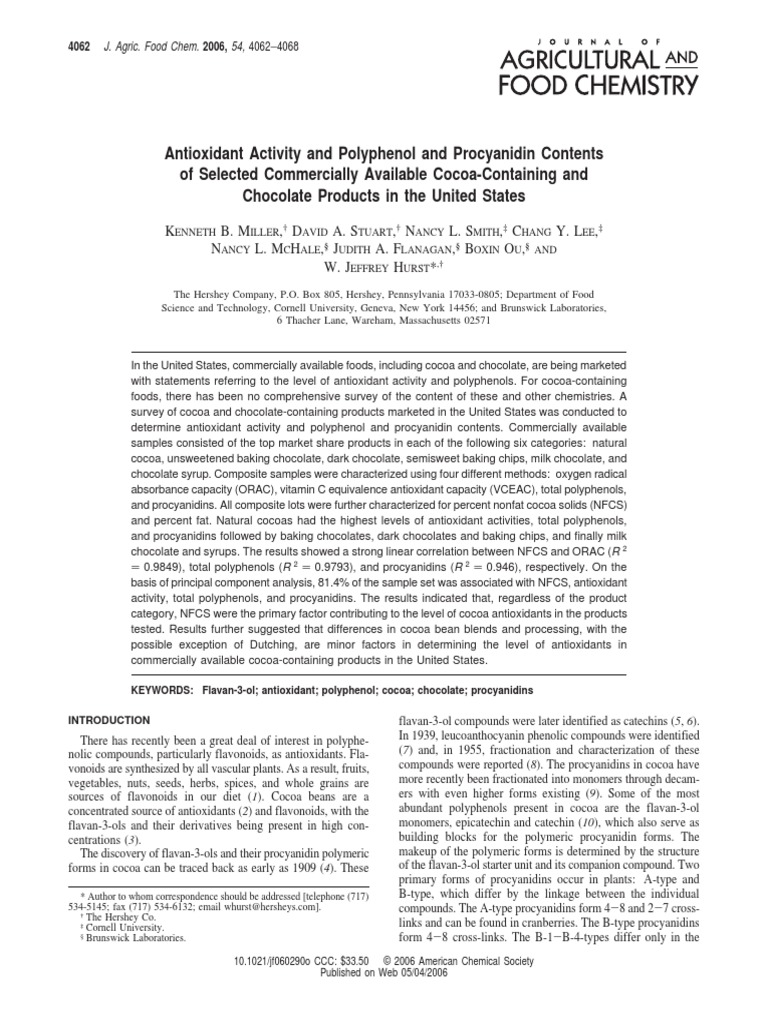 Antioxidant Activity and Polyphenol and Procyanidin Contents of