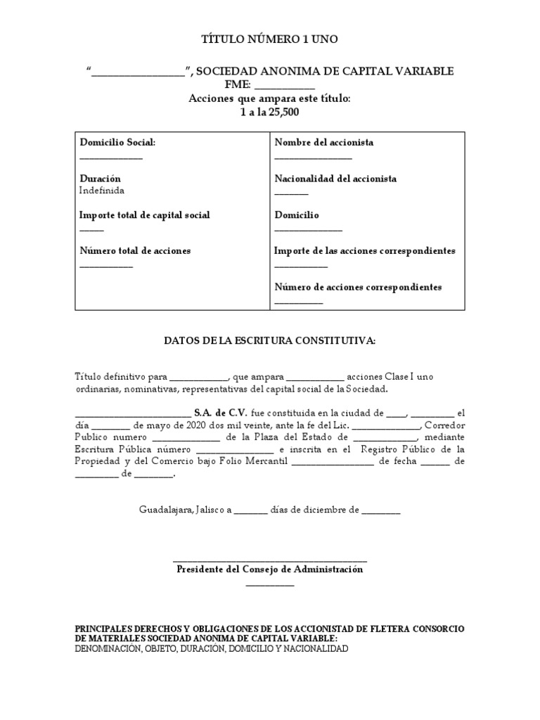 Formato de Título Accionario en México | PDF | Compartir (Finanzas ...
