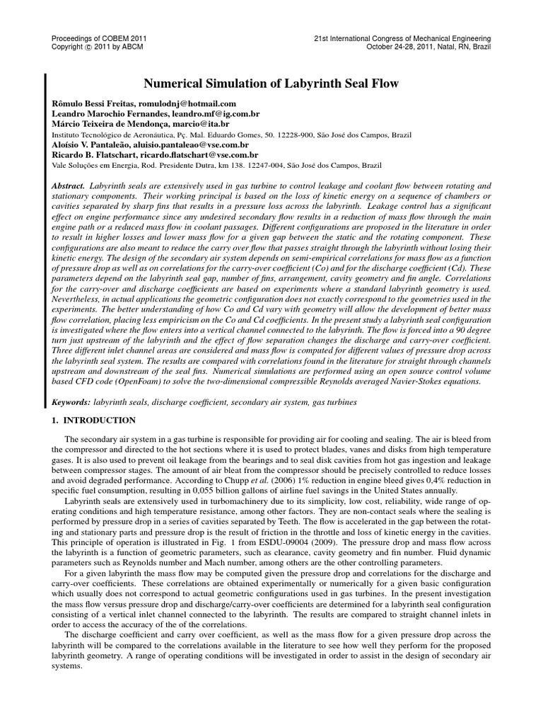 Labyrinth Seal PDF Turbulence Fluid Dynamics