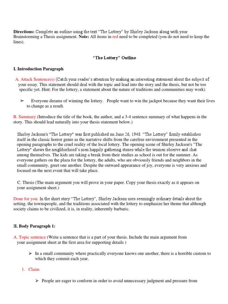 the lottery essay prompt pdf