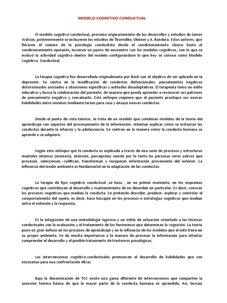 Modelo Cognitivo-Conductual en Terapia | PDF | Terapia de conducta ...