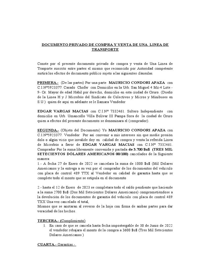 Compra y venta de línea de transporte | PDF