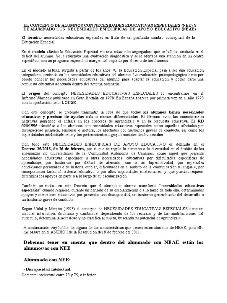 El Concepto de Nee y Neae | PDF | Educación especial | Cognición