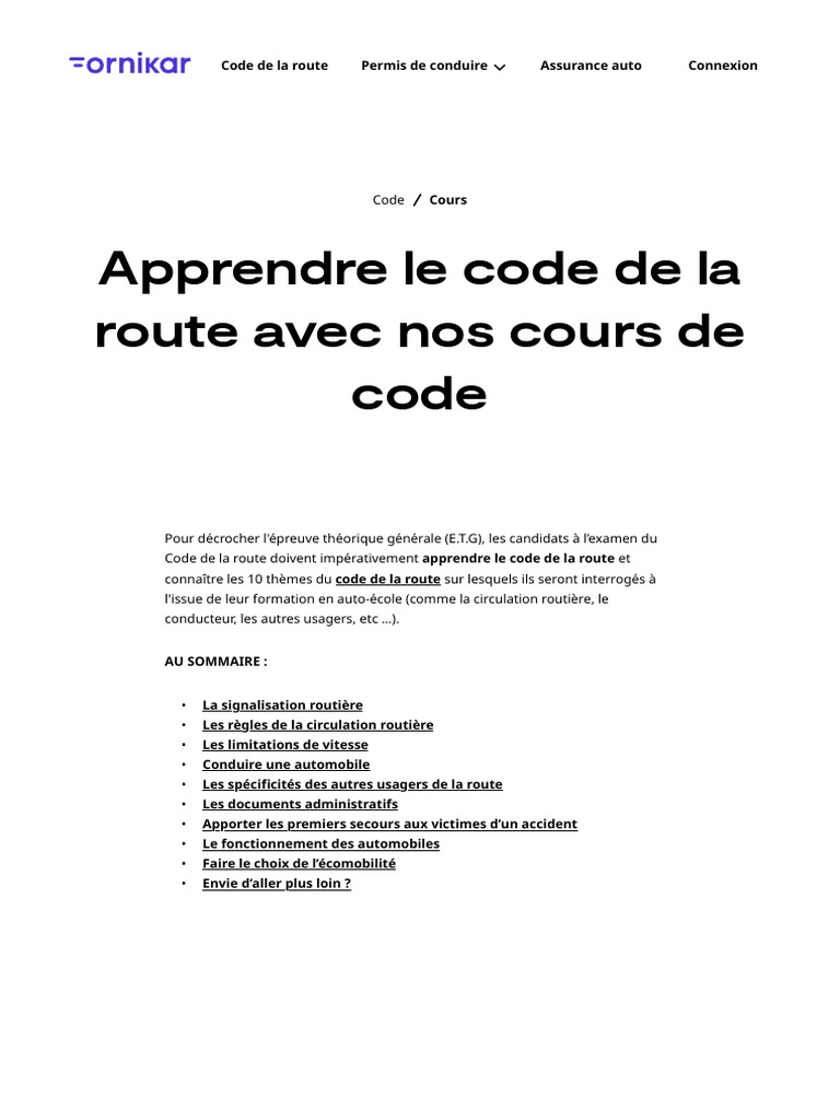 Apprendre Le Code de La Route Guide Du Code 2021 - Ornikar | PDF ...