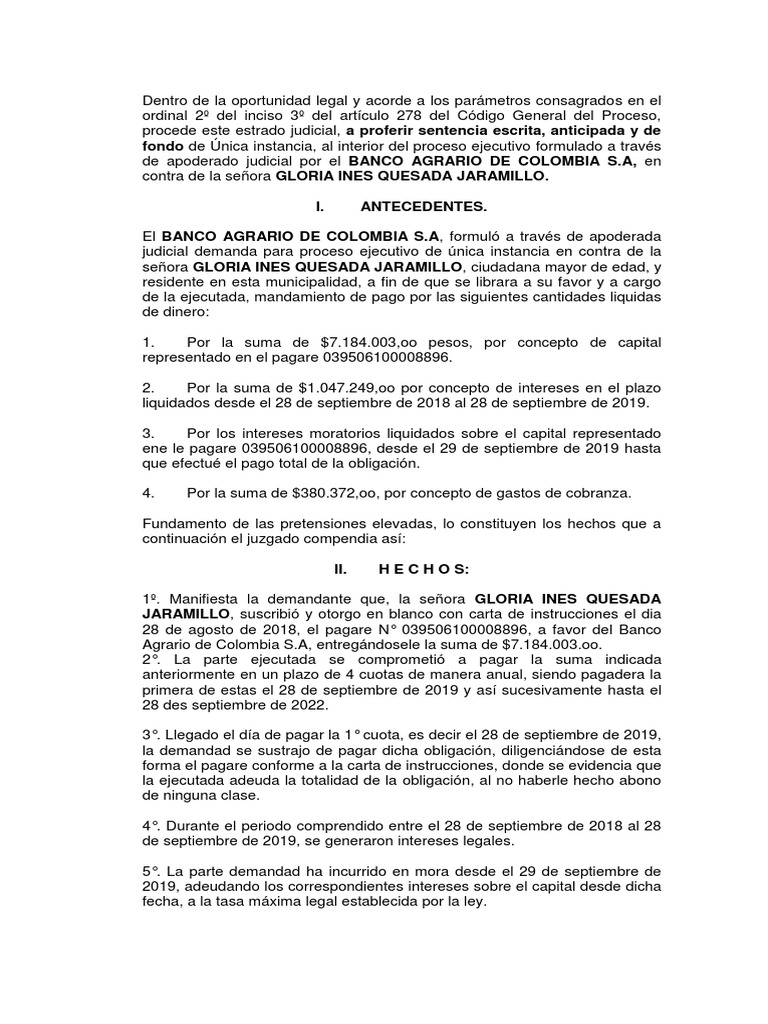 Sentencia Ejecutivo Con Excepciones | PDF | Ley procesal | Demanda judicial