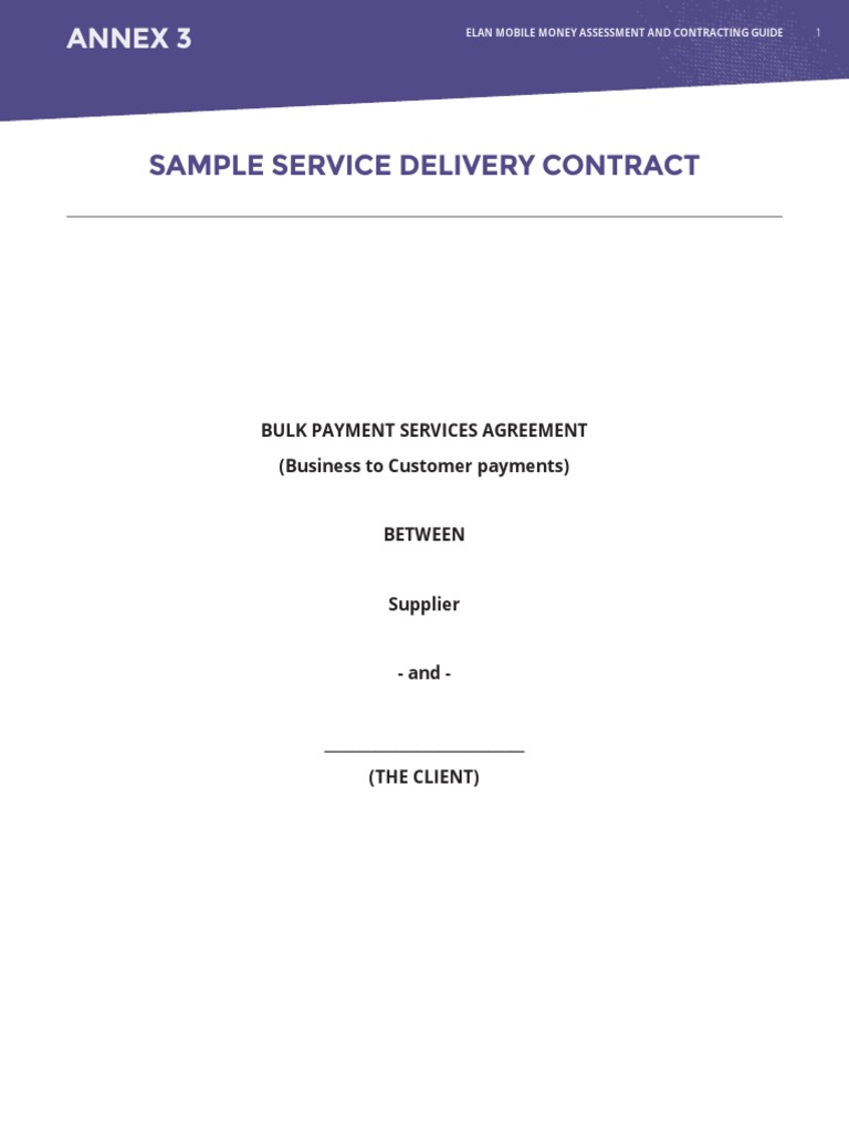 Annex 3 Sample Service Delivery Contract PDF Payments Indemnity