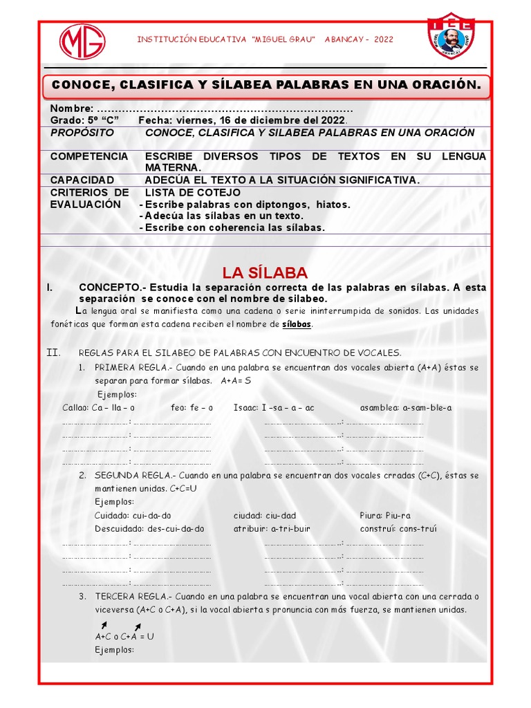 Silabeo y Clasificación de Palabras | PDF | Sílaba | Vocal
