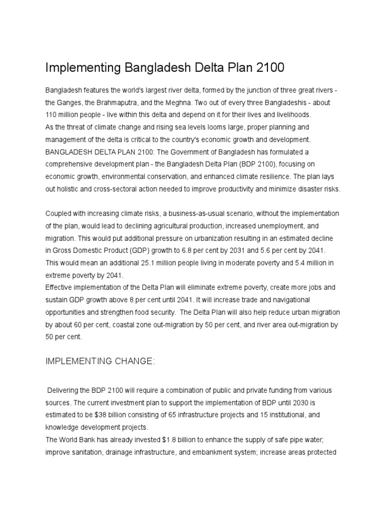 Bangladesh Delta Plan 2100 Overview | PDF