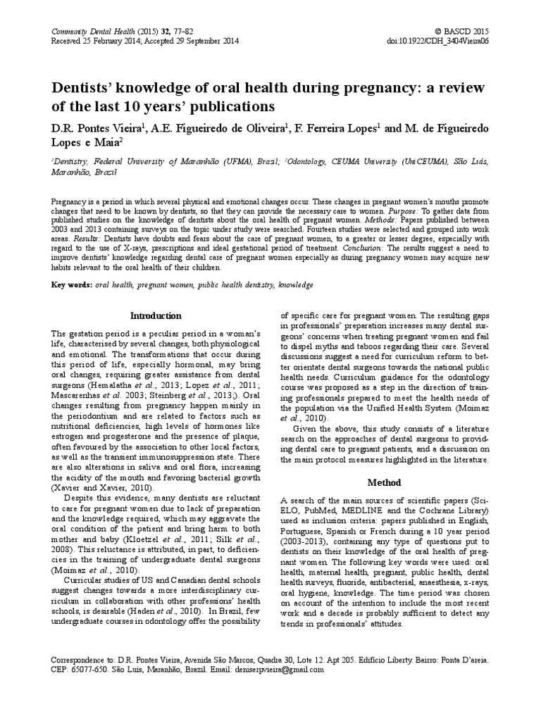 Dentists' Knowledge of Oral Health During Pregnancy | PDF | Dentistry ...