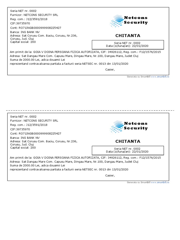 Chitanta NET 0002 | PDF