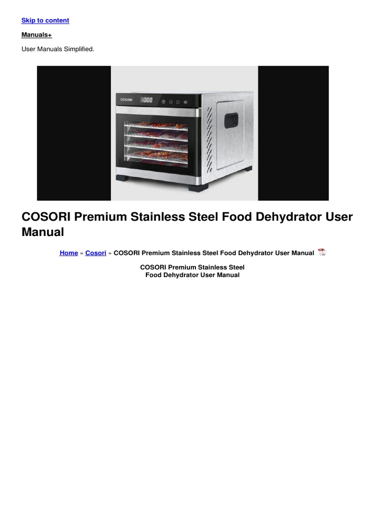 Premium Stainless Steel Food Dehydrator Manual PDF Dishwasher Ac