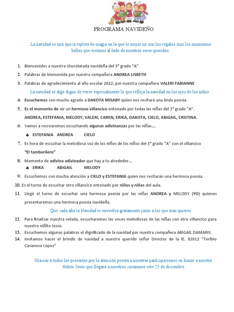 Programa Navideño Escolar 2022 | PDF