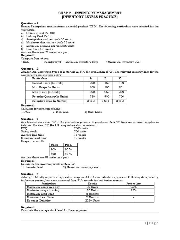 Inventory Levels Practice | PDF | Inventory | Management Accounting
