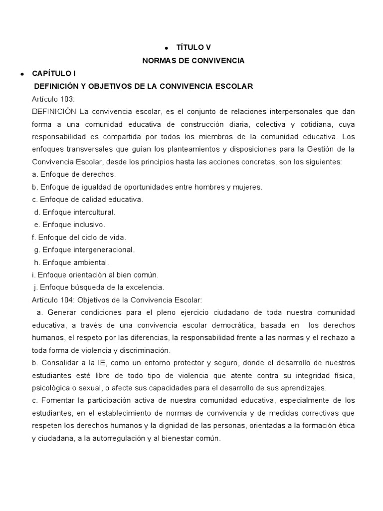 Normas de Convivencia Escolar | PDF | Salón de clases | Maestros
