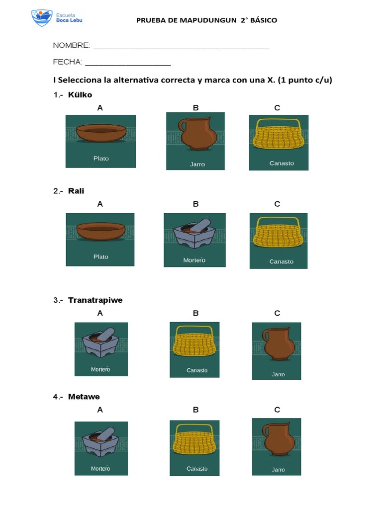 Prueba de Mapudungun 2° Básico | PDF