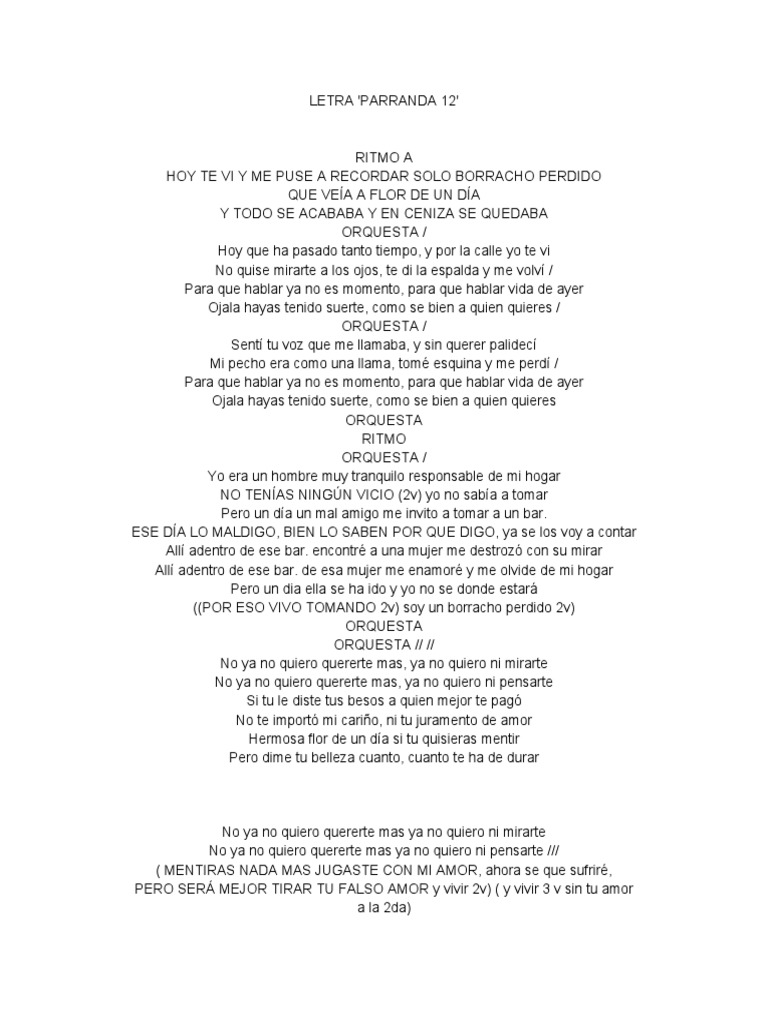 Letra de Parranda 12 | PDF | Poesía