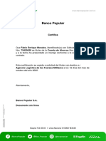 certificación bancaria Fabio Enrique Morales