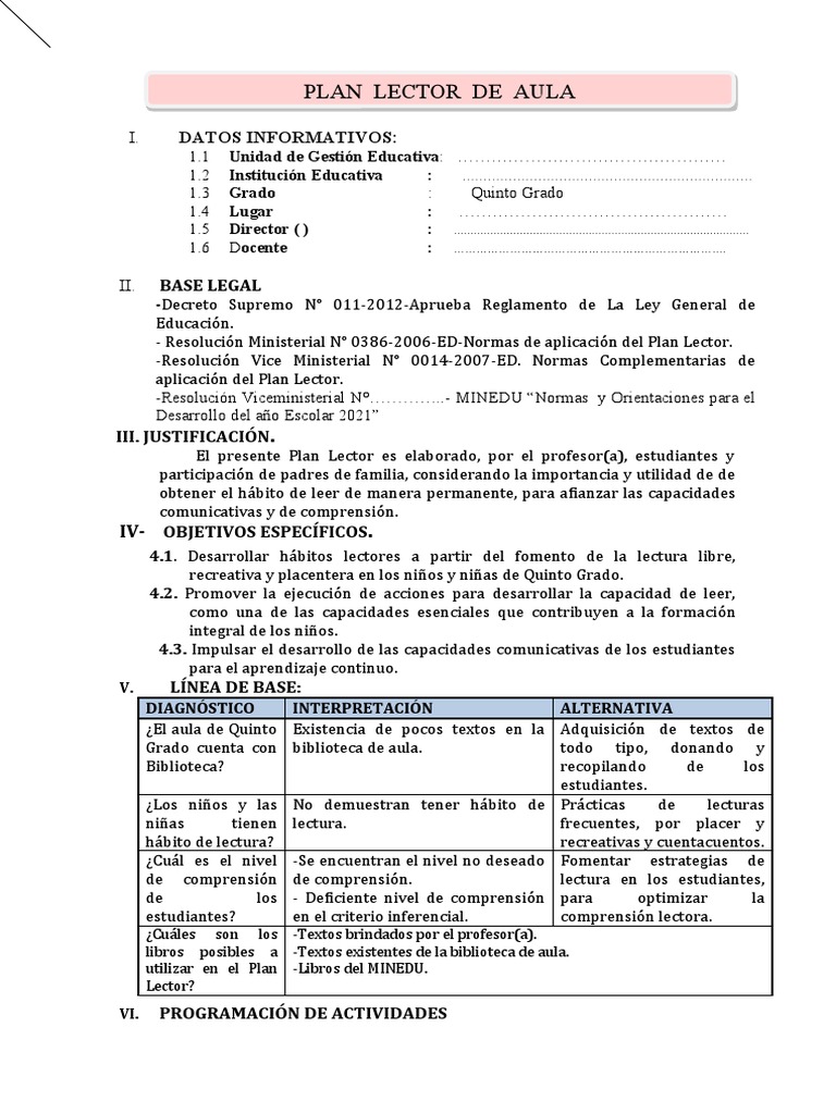 5° - Plan Lector | PDF | Maestros | Salón de clases