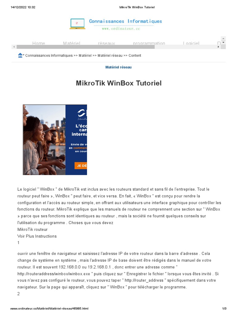MikroTik WinBox Tutoriel | PDF | Routeur | Adresse IP
