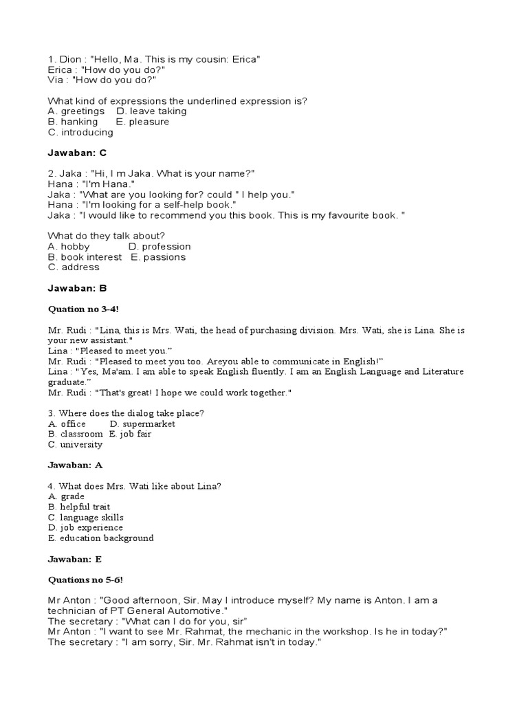 English Dialogue Practice Questions | PDF | Language Arts & Discipline ...