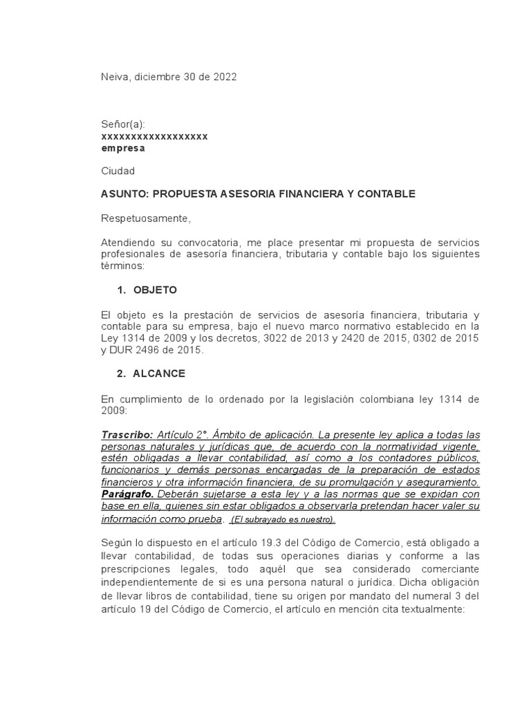 Propuesta de Asesoría Contable y Financiera | PDF | Contador | Contabilidad