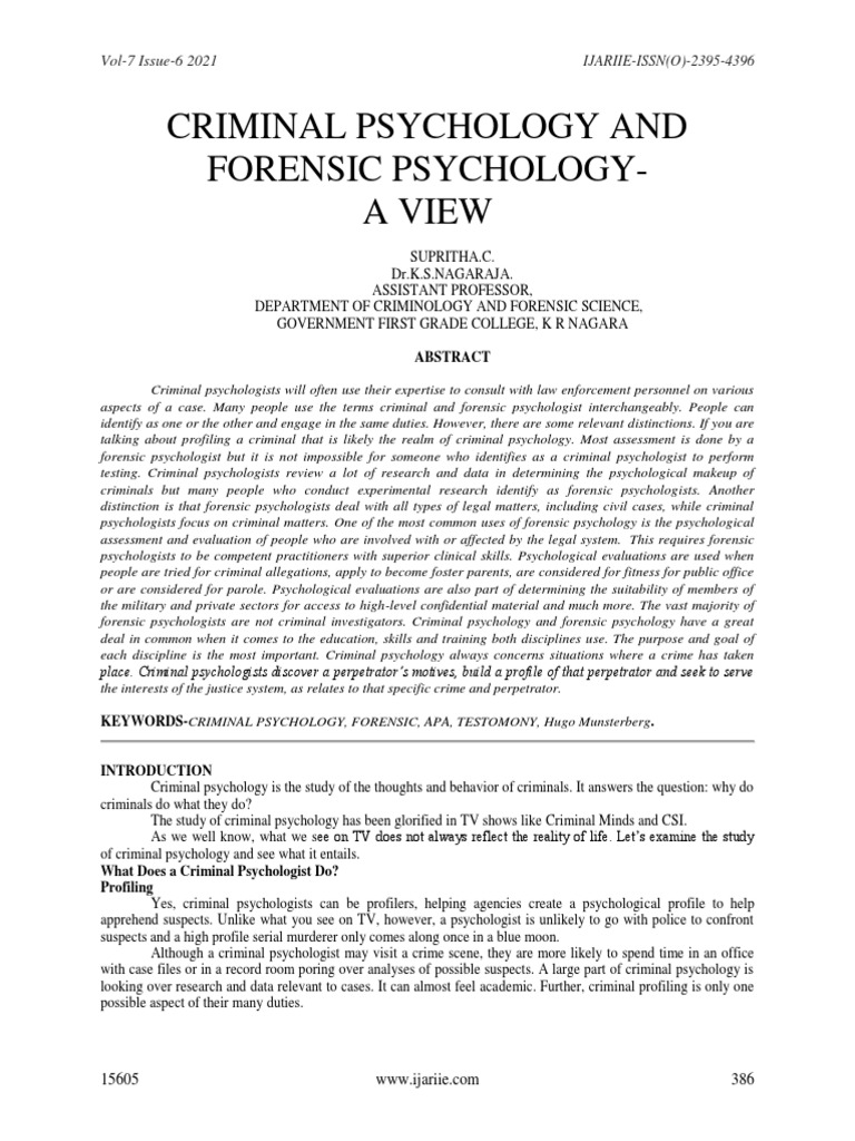 CRIMINAL PSYCHOLOGY AND FORENSIC PSYCHOLOGY A VIEW Ijariie15605 | PDF ...