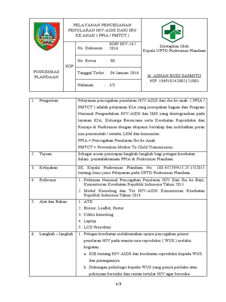 Hiv-18 Sop Pelayanan Pencegahan Penularan Hiv-Aids Dari Ibu Ke Anak | PDF