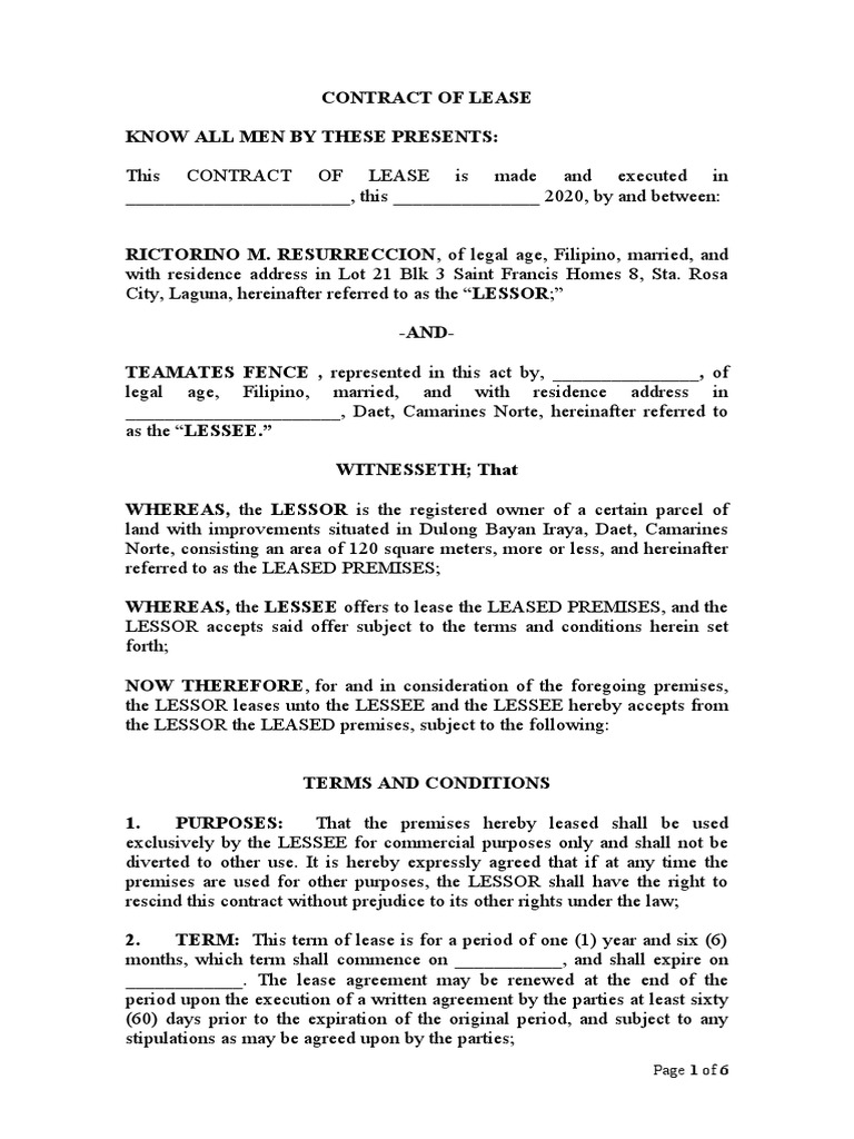 Contract of Lease 2 PDF Lease Justice