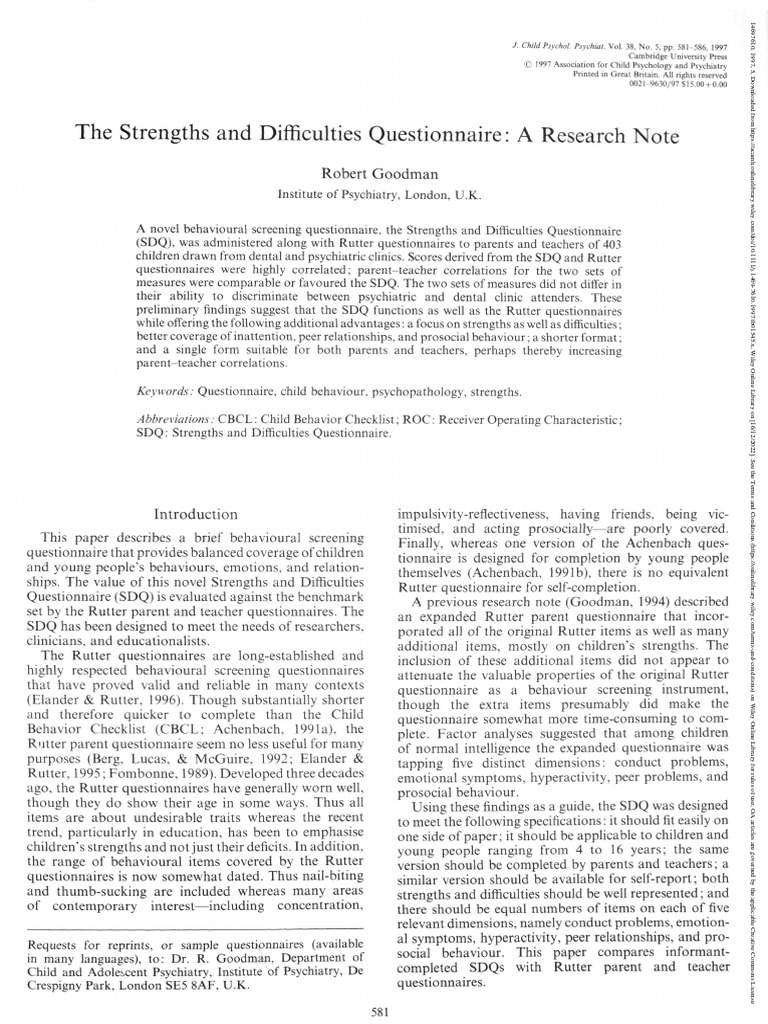 Child Psychology Psychiatry - 2006 - Goodman - The Strengths and ...