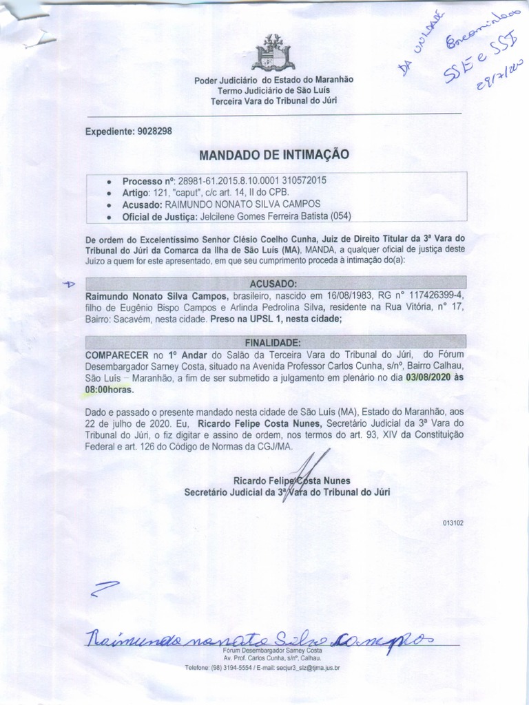 Mandado de Intimação - Processo 28981-61/2015 | PDF