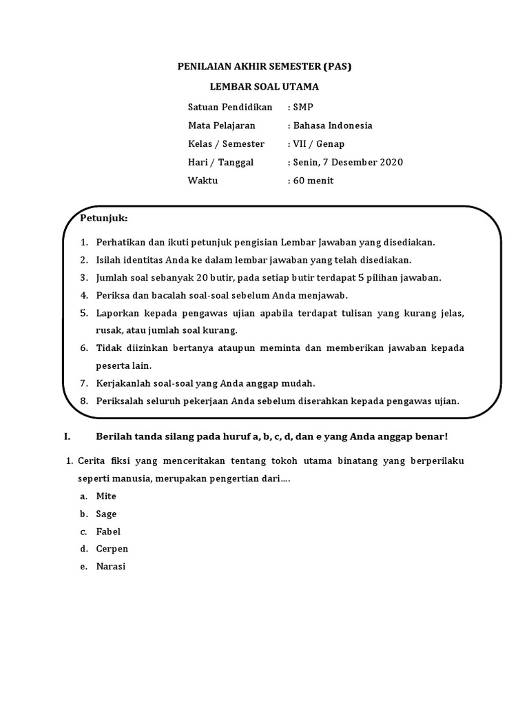 Contoh Soal Ujian Bahasa Indonesia Pdf