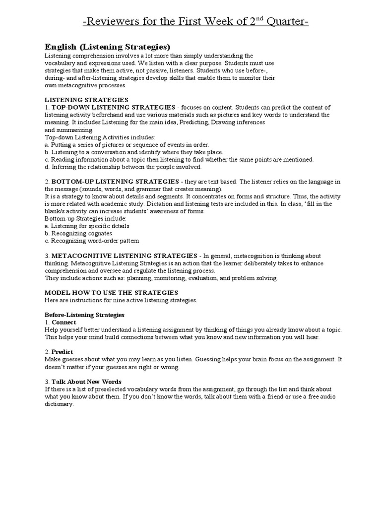 Effective Listening Strategies for Students | PDF | Reading ...